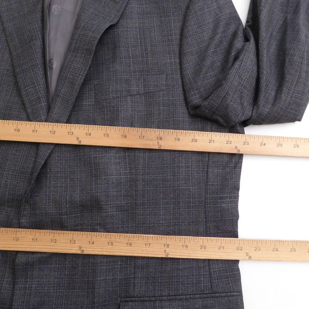 Lauren Ralph Lauren Black Label Mens Sport Coat Gray Plaid 2 Button Blazer 44L